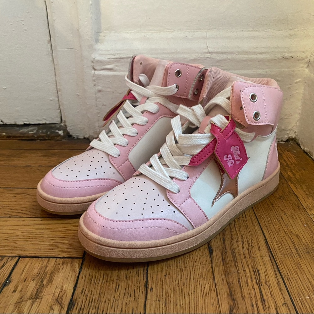 Pink and White High-Top Paris Hilton Sneakers
